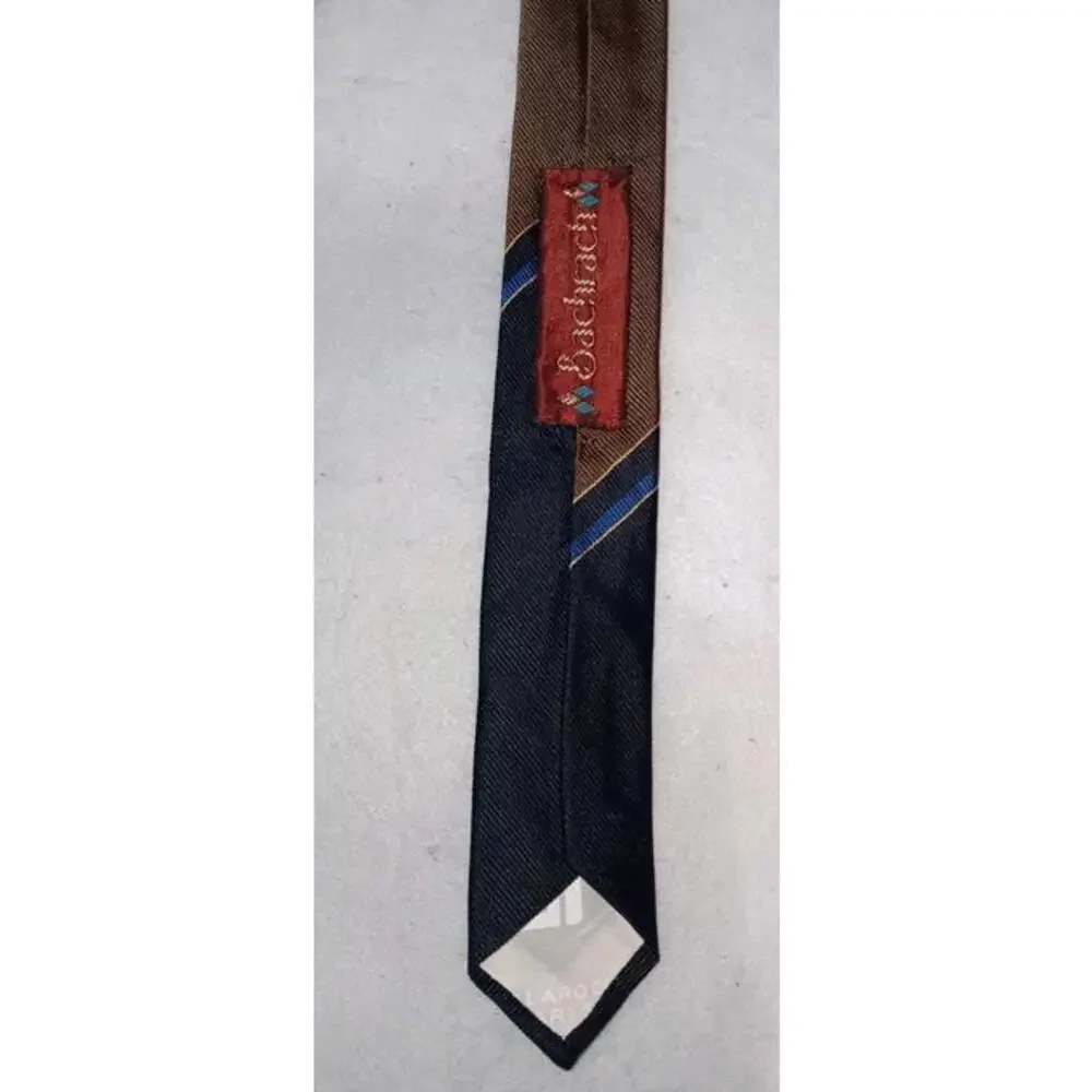 Guy Laroche Mens Neck Tie Brown And Navy Blue Luxury Made In Italy 100% Silk